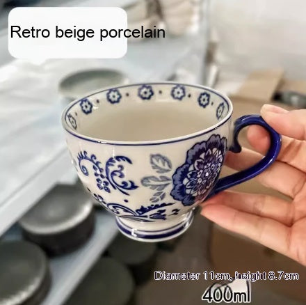 Large Capacity Ceramic Breakfast Mug for Milk and Oatmeal - Vintage Style, 400-450ml