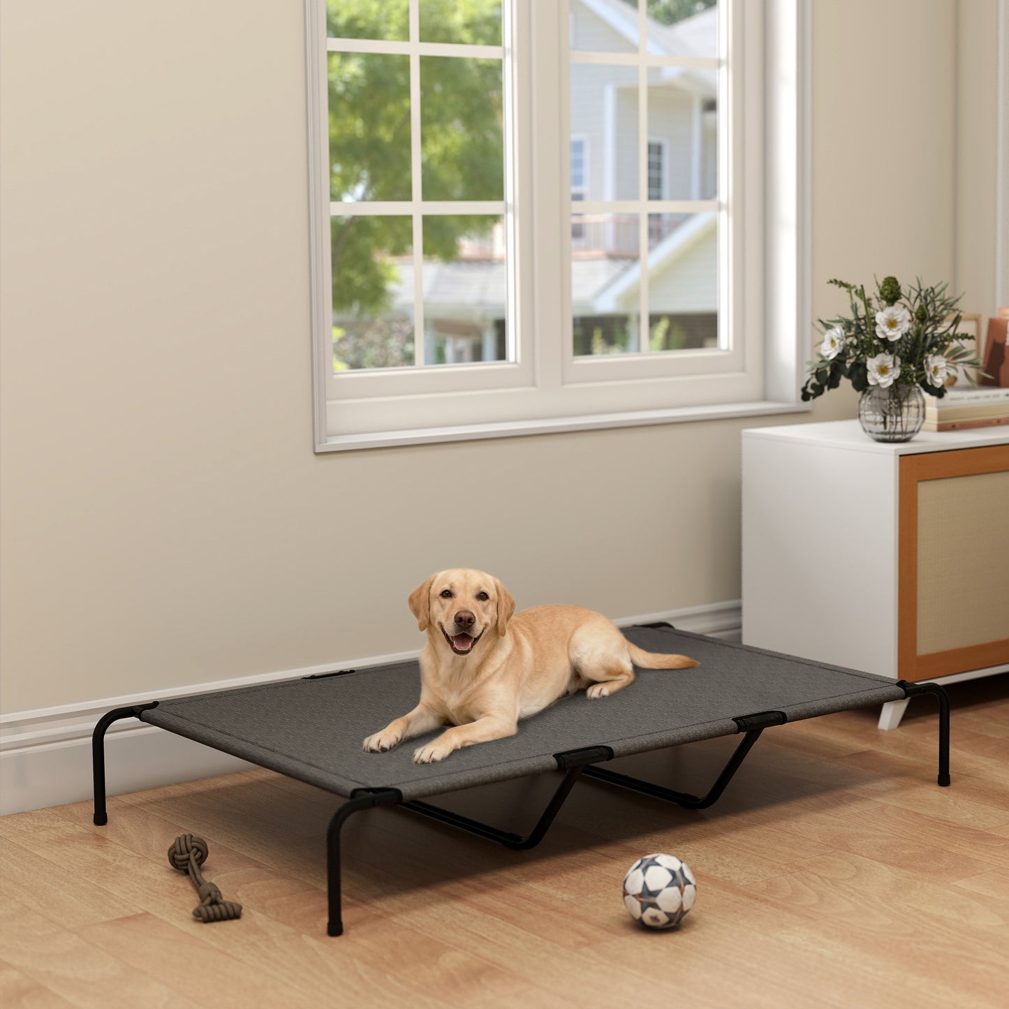 Elevated Large Dog Bed 60 Inch Gray Support Mesh Comfort Indoor Outdoor
