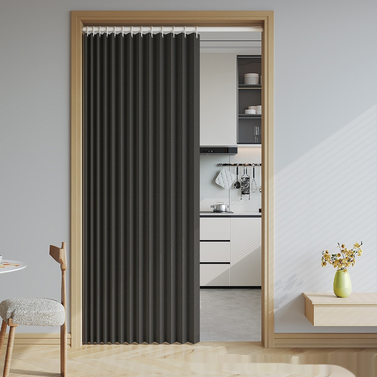 Folding Room Divider Curtain for Home & Garden, Solid Color, Adjustable Size