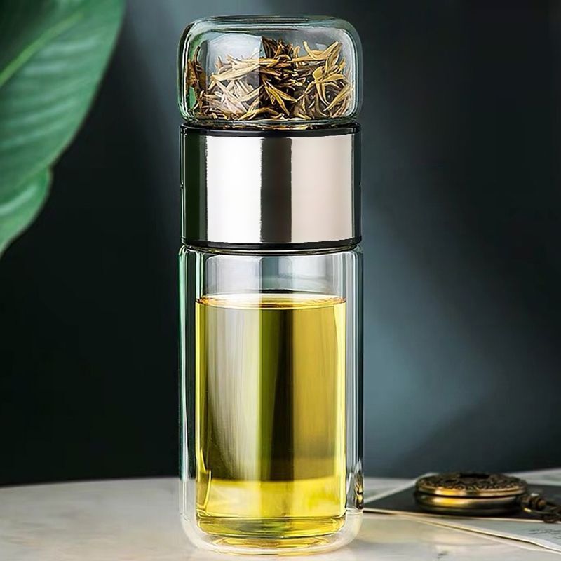 Double Layer Heat Insulation Glass Cup - Water and Tea Separation