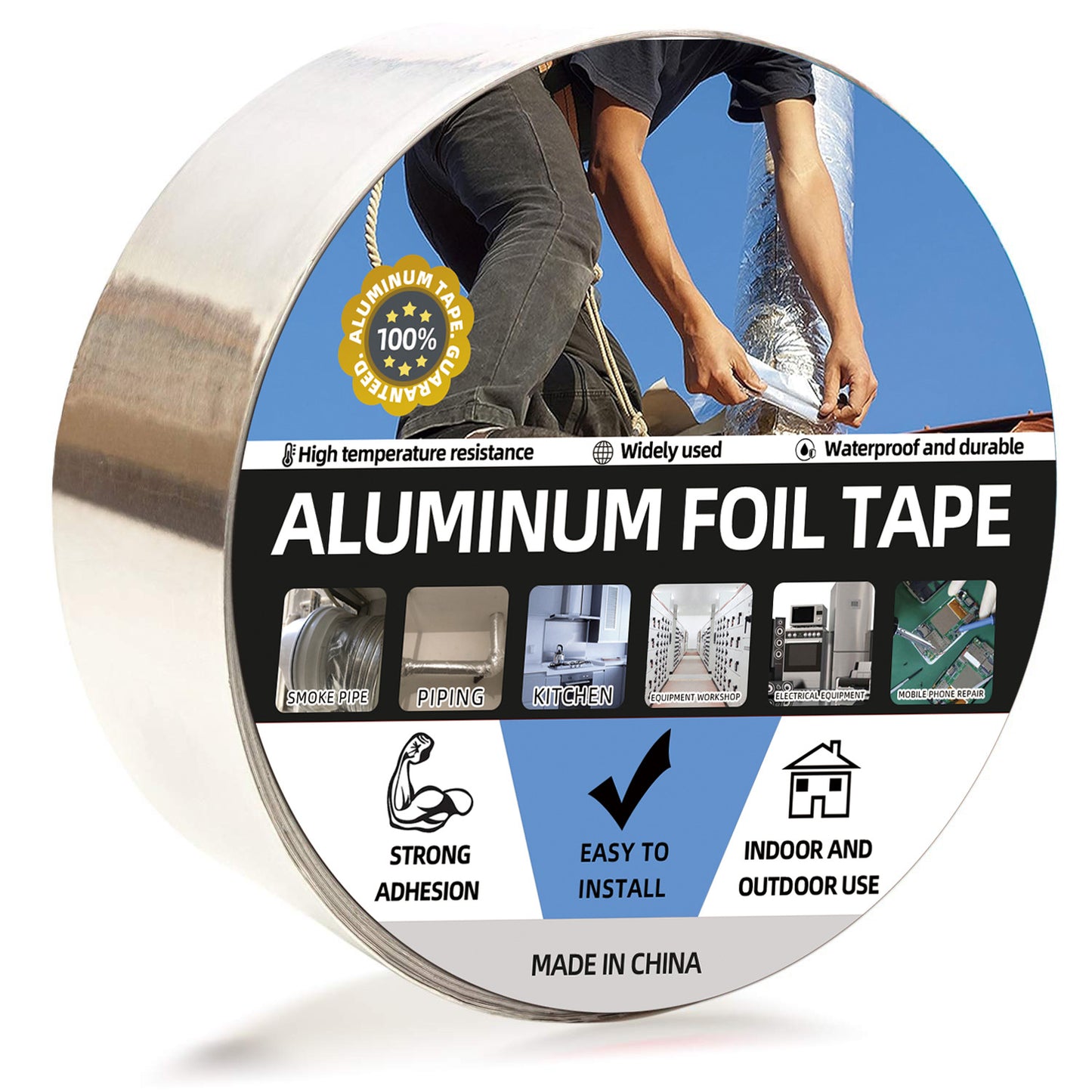 High-Temperature Waterproof Aluminum Foil Tape for Pipe Sealing - 10m