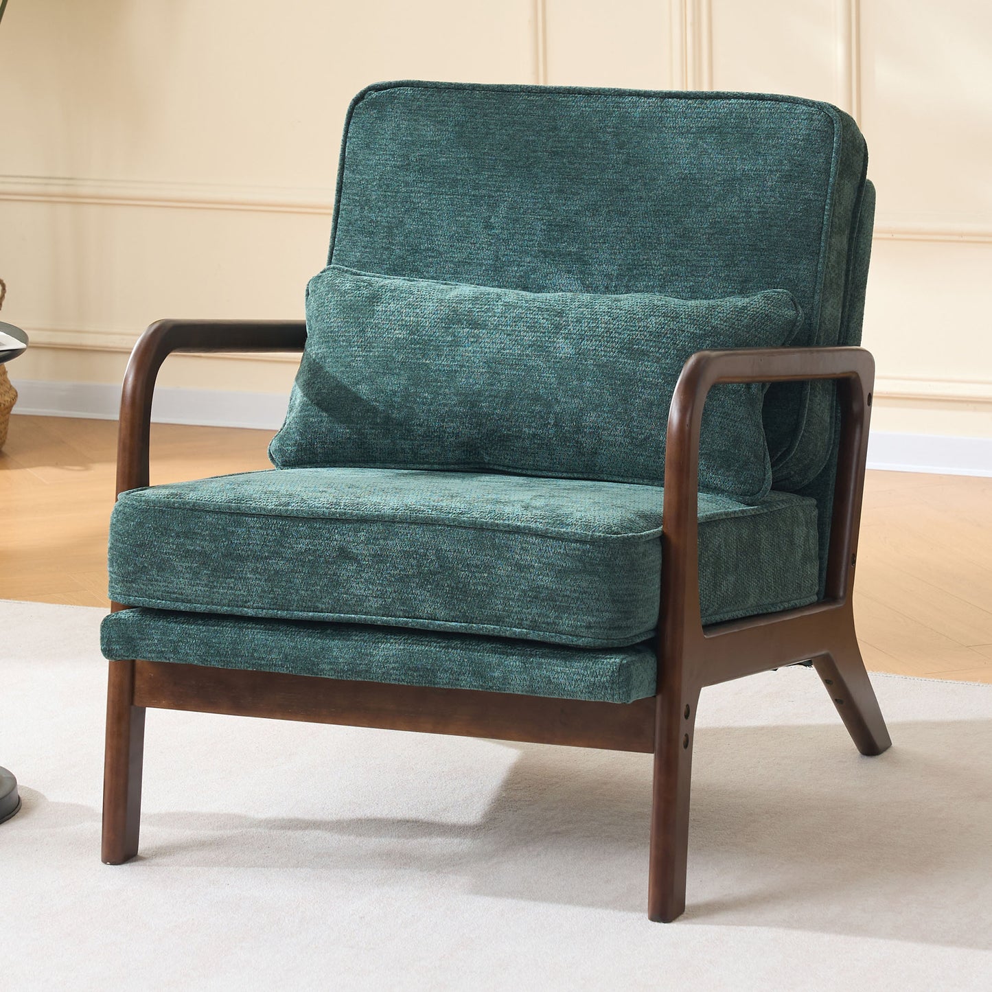 Mid-Century Modern Lounge Chair - Dark Green Upholstered Accent Chair