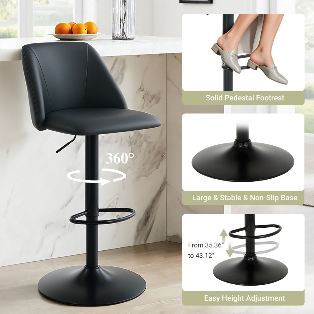 Adjustable Upholstered Swivel Bar Stools - Set of 1