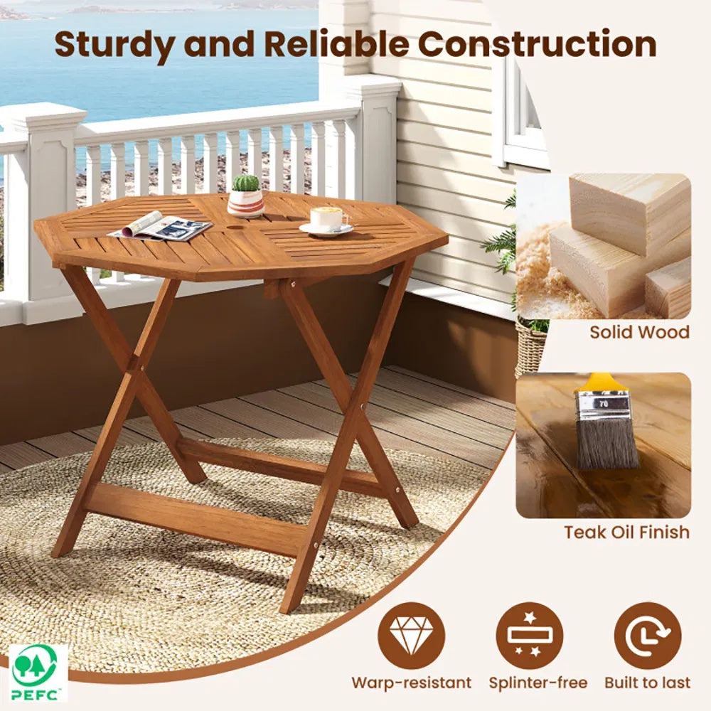 35.5 Inch Solid Wood Octagon Patio Dining Table with Umbrella Hole