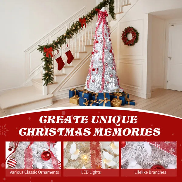 6FT Pre-Lit Christmas Tree with 100 Warm Lights & Ornaments