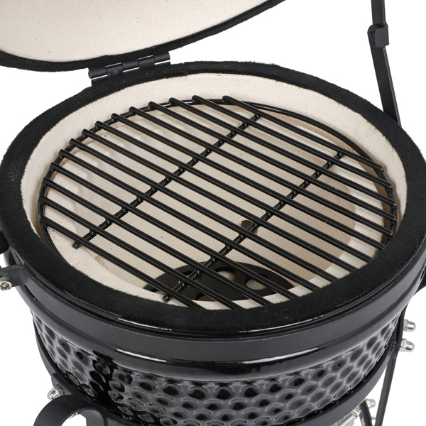 13in Round Charcoal Ceramic Grill Black for Outdoor Barbecue