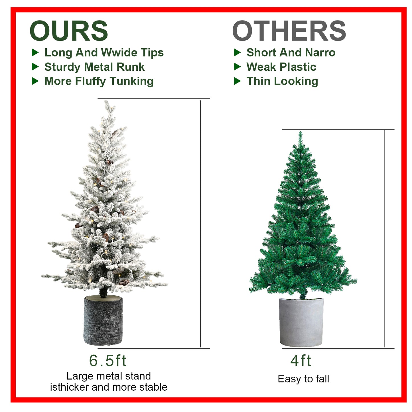 Artificial Christmas Tree - PE PVC Flocking Basin - Multiple Sizes