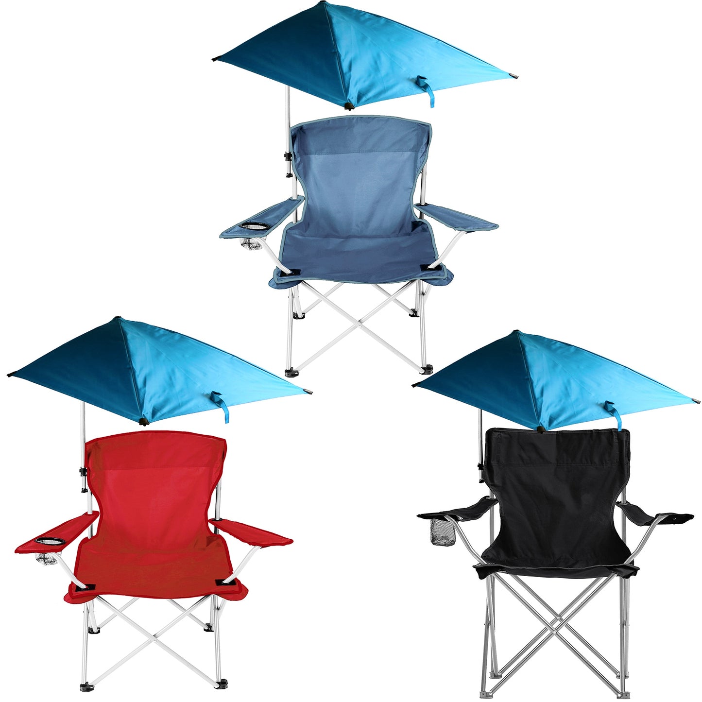 Foldable Beach Chair with Canopy and Cup Holder - Multiple Colors