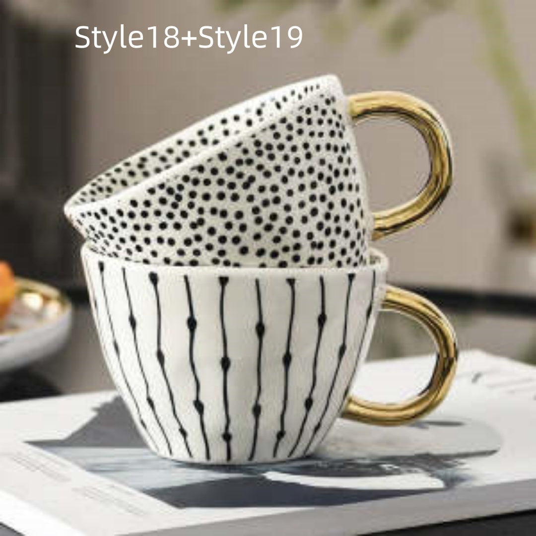 Japanese Geometric Ceramic Mug - Wide Mouth Hand-Pinched 330ml Drinkware