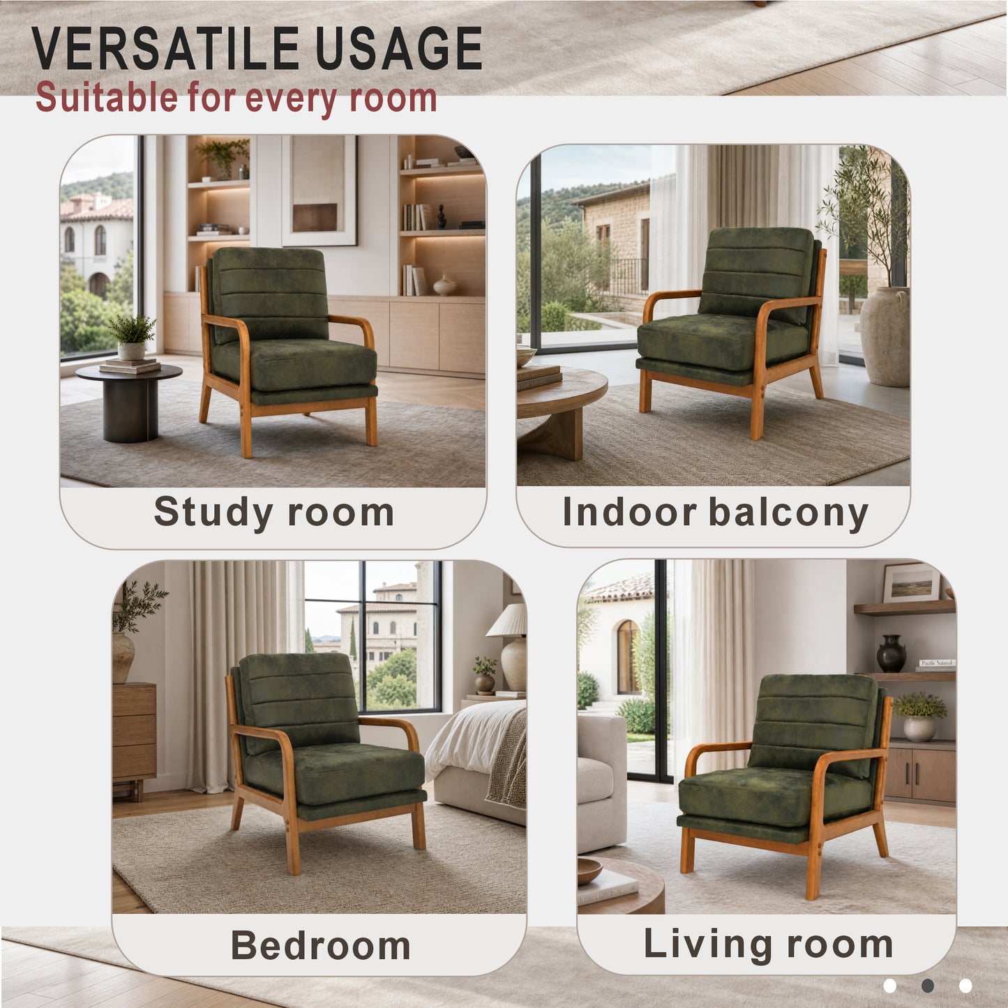 Mid-Century Modern Olive Green Fabric Armchair