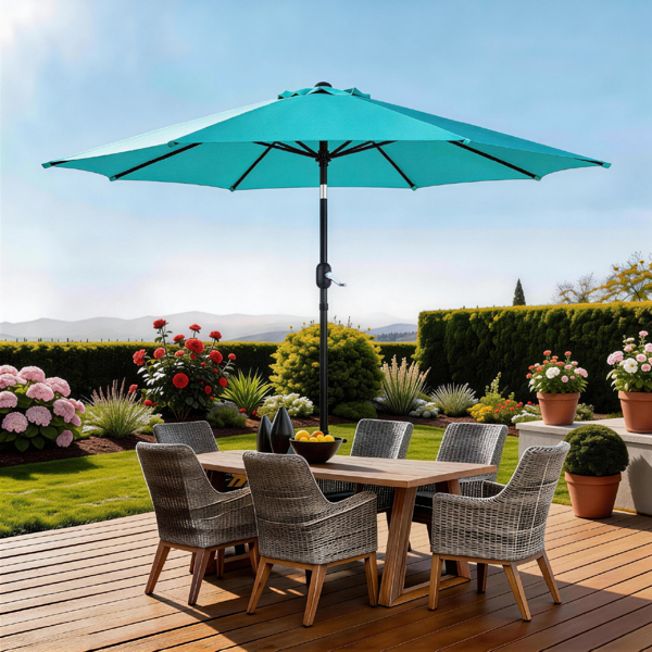9ft Patio Umbrella - Sky Blue Outdoor Market Umbrella with Tilt & Crank