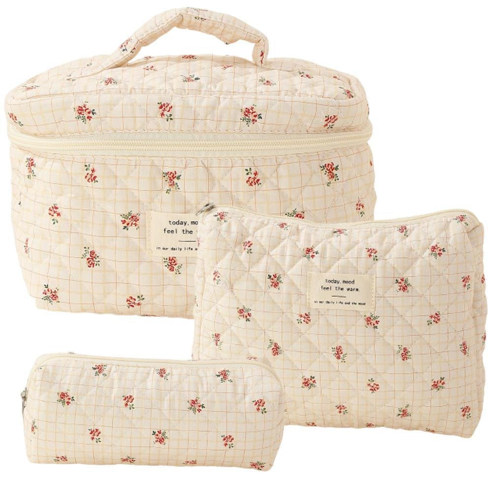 Large Capacity Portable Cosmetic Bag with Floral Design - Travel Makeup Organizer
