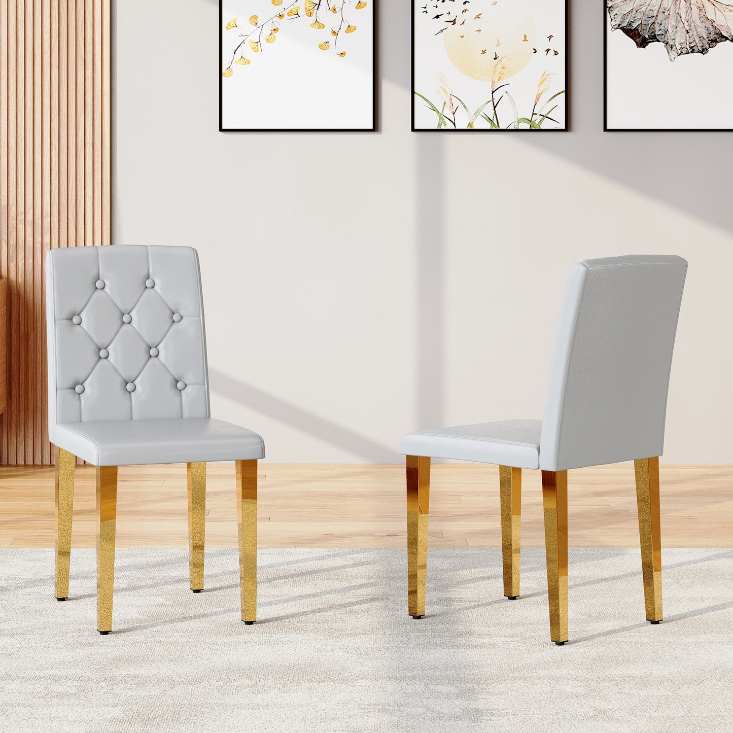 2-piece Set Of Light Grey PU Dining Chairs Ergonomically Designed