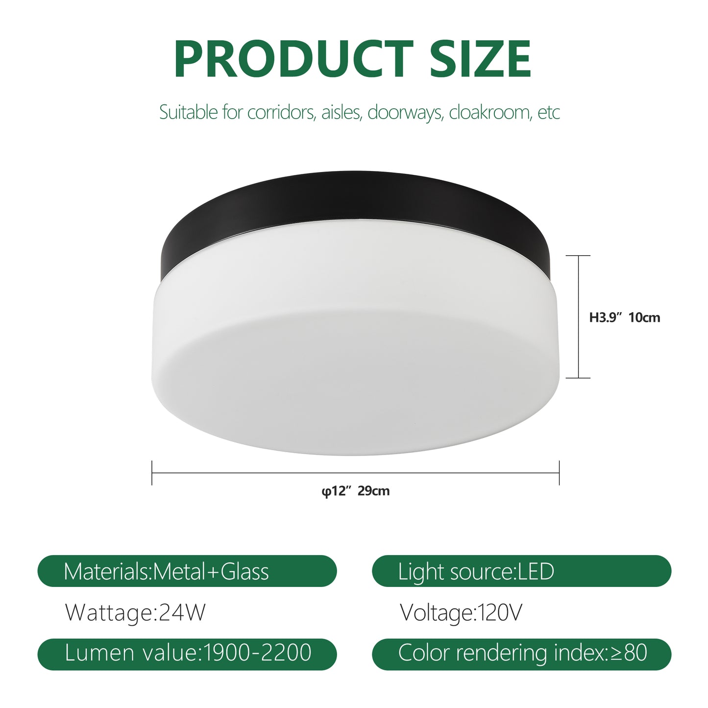 24W LED Flush Mount Ceiling Light Fixture - 12 Inch Round Lamp