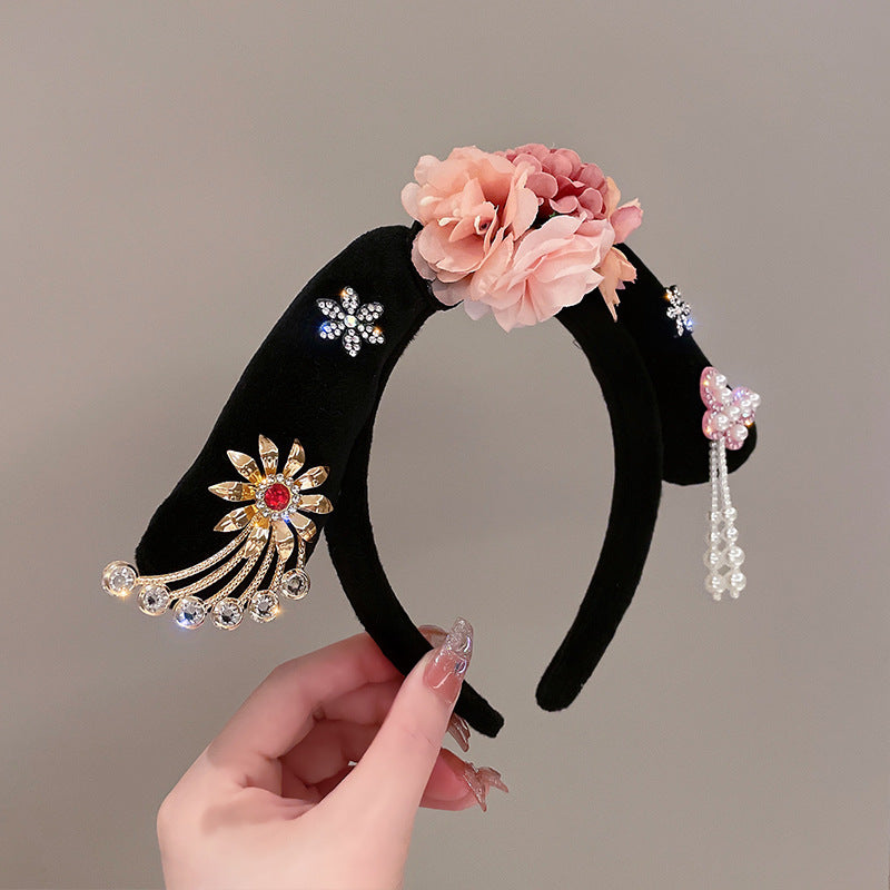 Vintage Princess Tassel Headband with Pearls & Rhinestones
