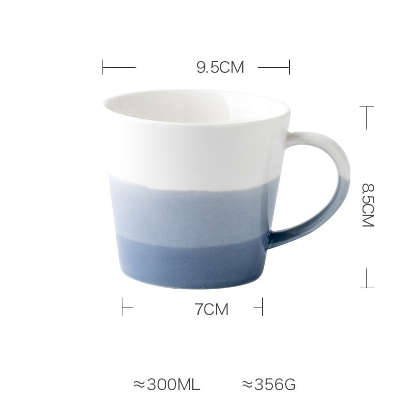 Large Diameter Gradient Color Ceramic Mug with Optional Spoon - Stylish Home Drinkware