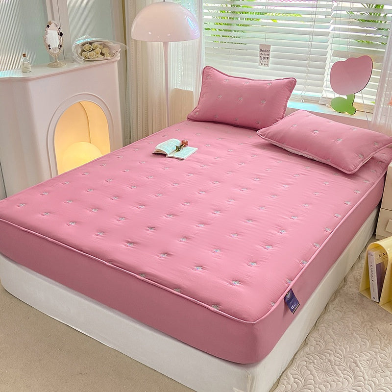 Washed Cotton Fitted Bed Sheet Set with Embroidery - Multiple Sizes & Patterns