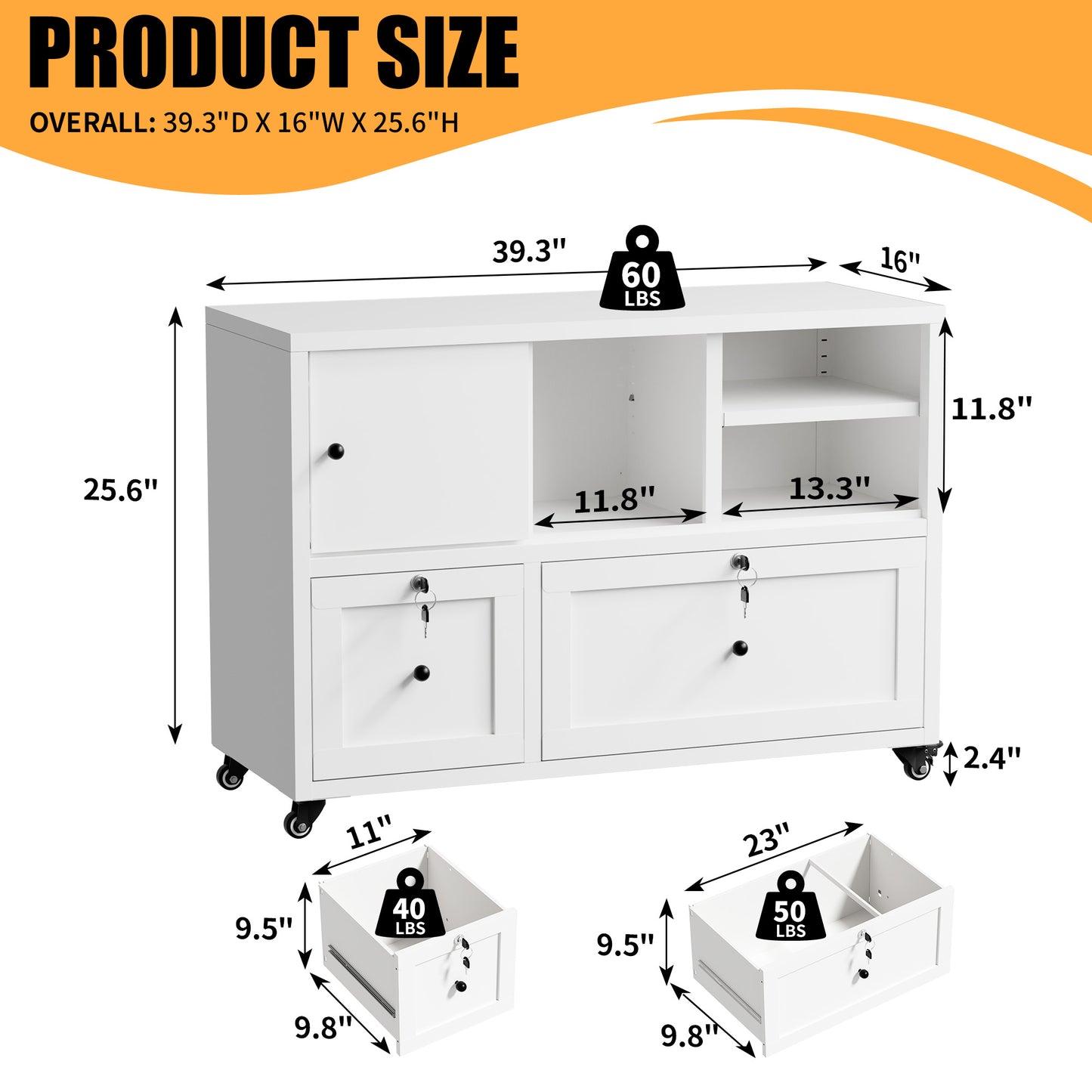 28 H White Metal Filing Cabinet With Lock -2-Drawer File For Home