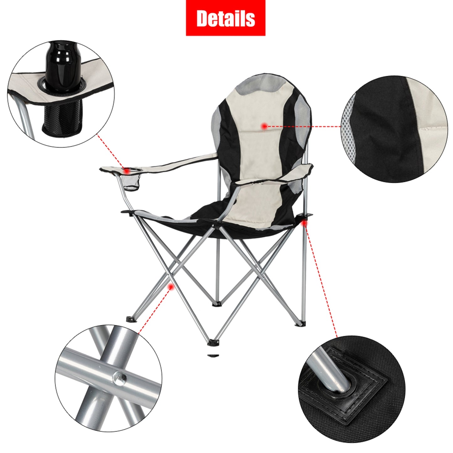 Medium Camping Chair - Grey Iron Frame, Off-White Fabric