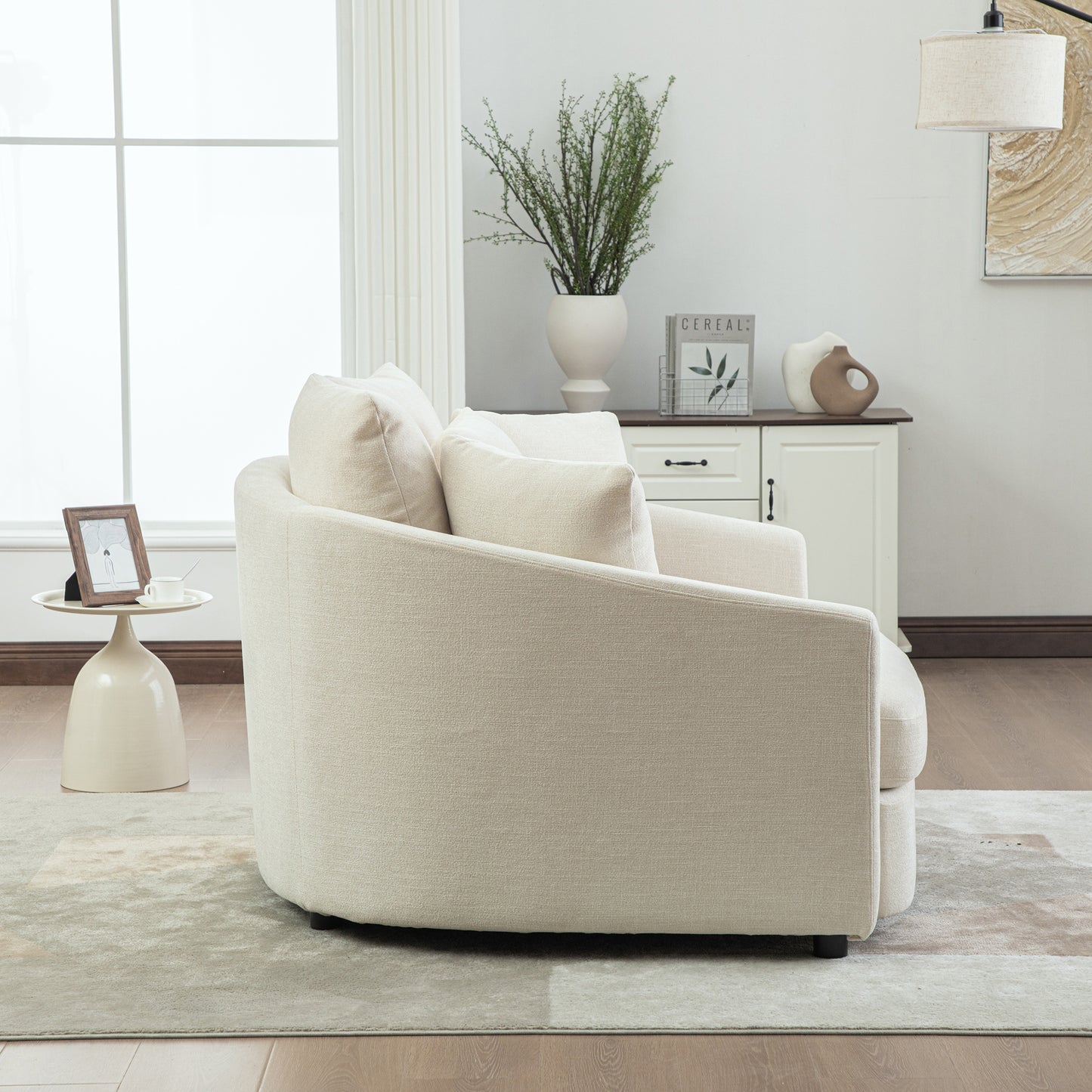 Upholstered Round Accent Chaise Lounge with Pillows - Beige