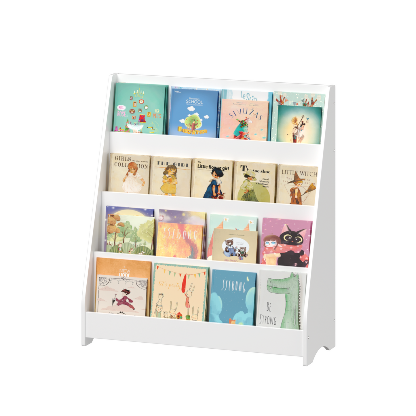4-Tier Kids Bookshelf - White MDF Book Display Organizer