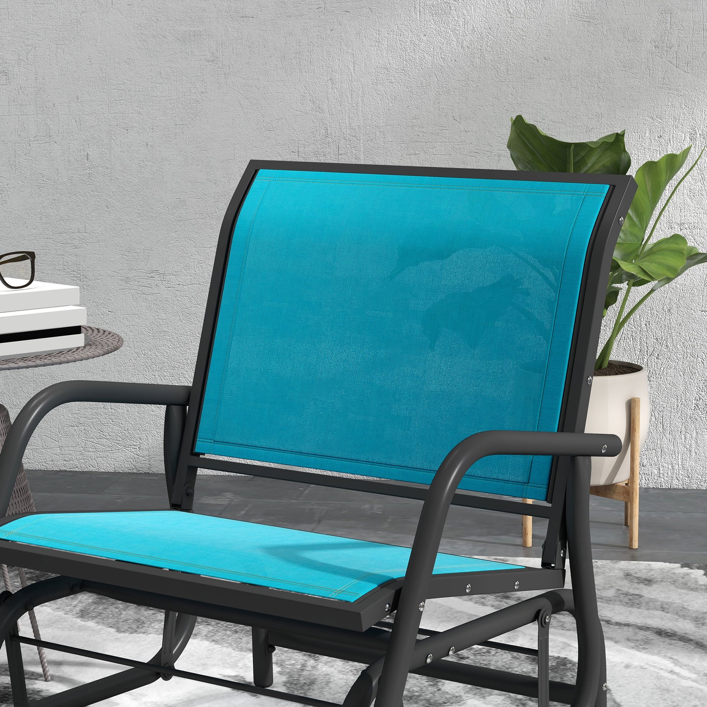 Outdoor Glider Chair Set - Steel Frame with Curved Armrests, Blue