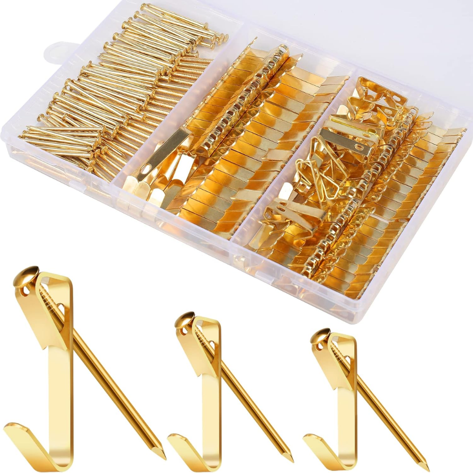 184-Piece Picture Hanging Kit with Heavy-Duty Metal Hooks - Gold