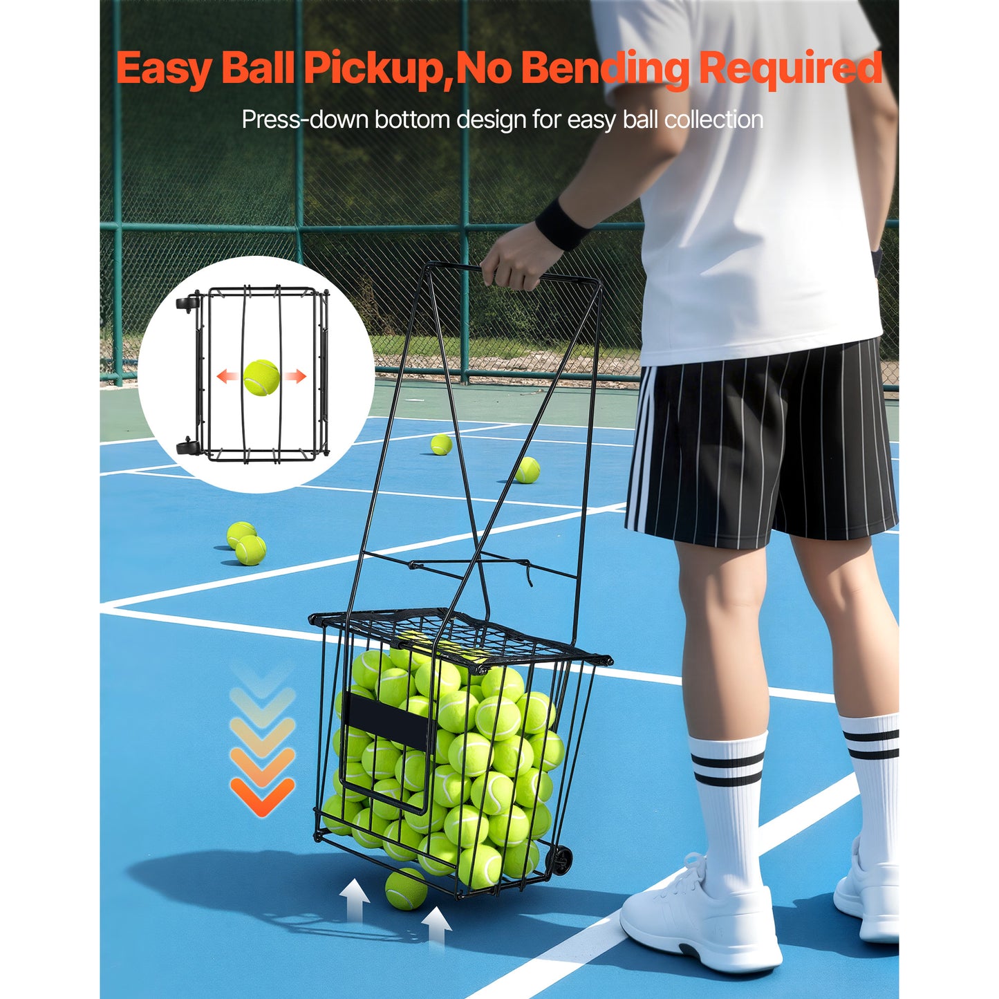 Tennis Ball Hopper with Wheels - Holds 75 Balls, Portable Pickleball Basket for Training & Storage
