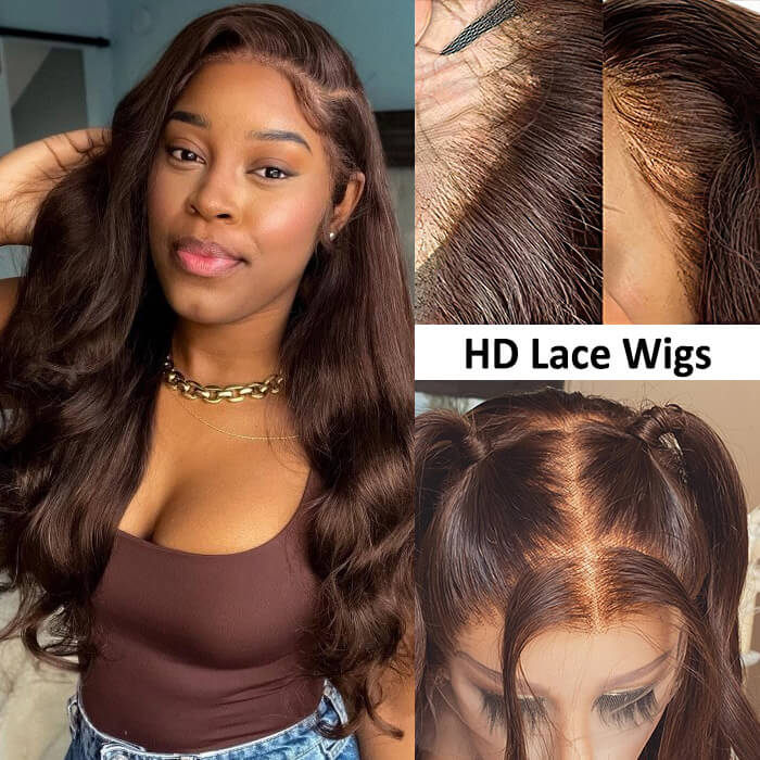 Chocolate Brown 4x4 Lace Closure Human Hair Wig - Body Wave