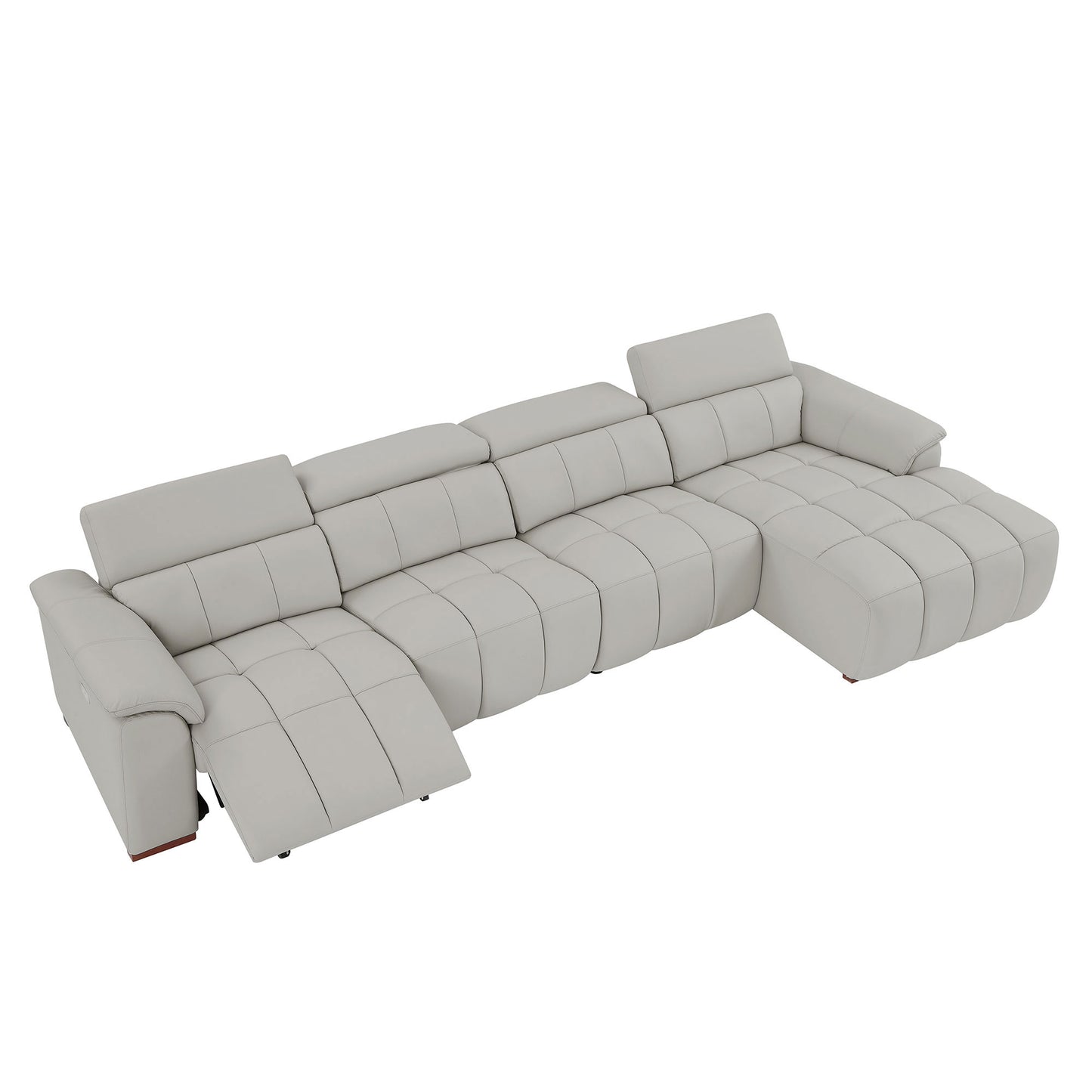 Modern 4-Seater Reclining Sofa - Light Grey Genuine Leather