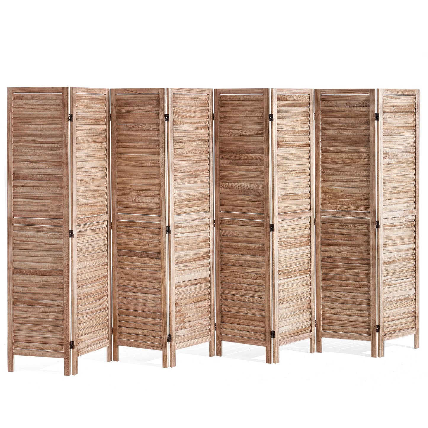 8 Panel Wood Folding Room Divider - 66.9 Inch Louvered Privacy Screen