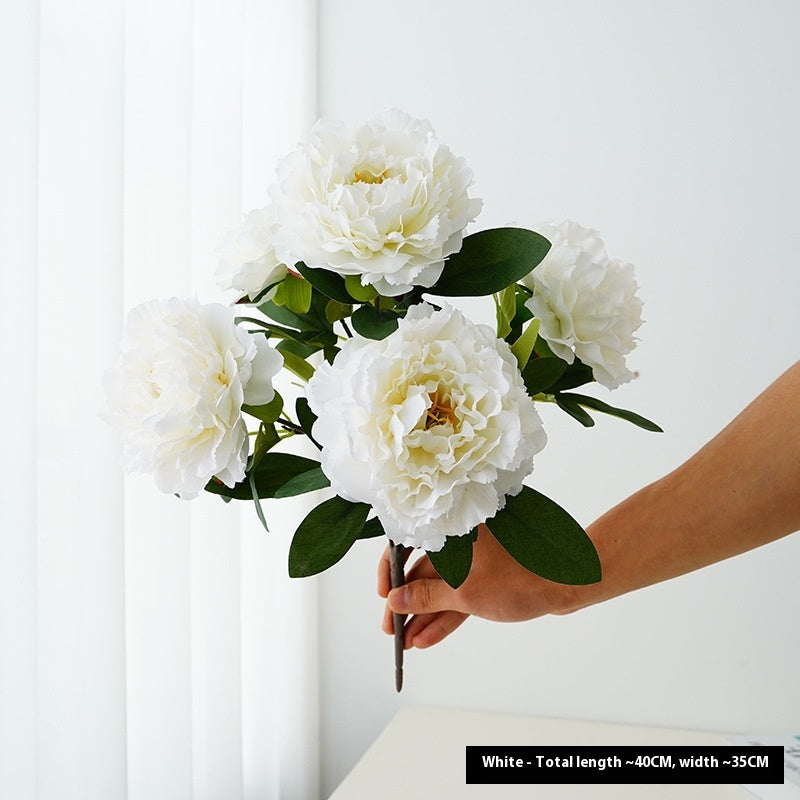 Artificial Flower Peony Bouquet 5-Head Silk Flower Arrangement for Home & Wedding