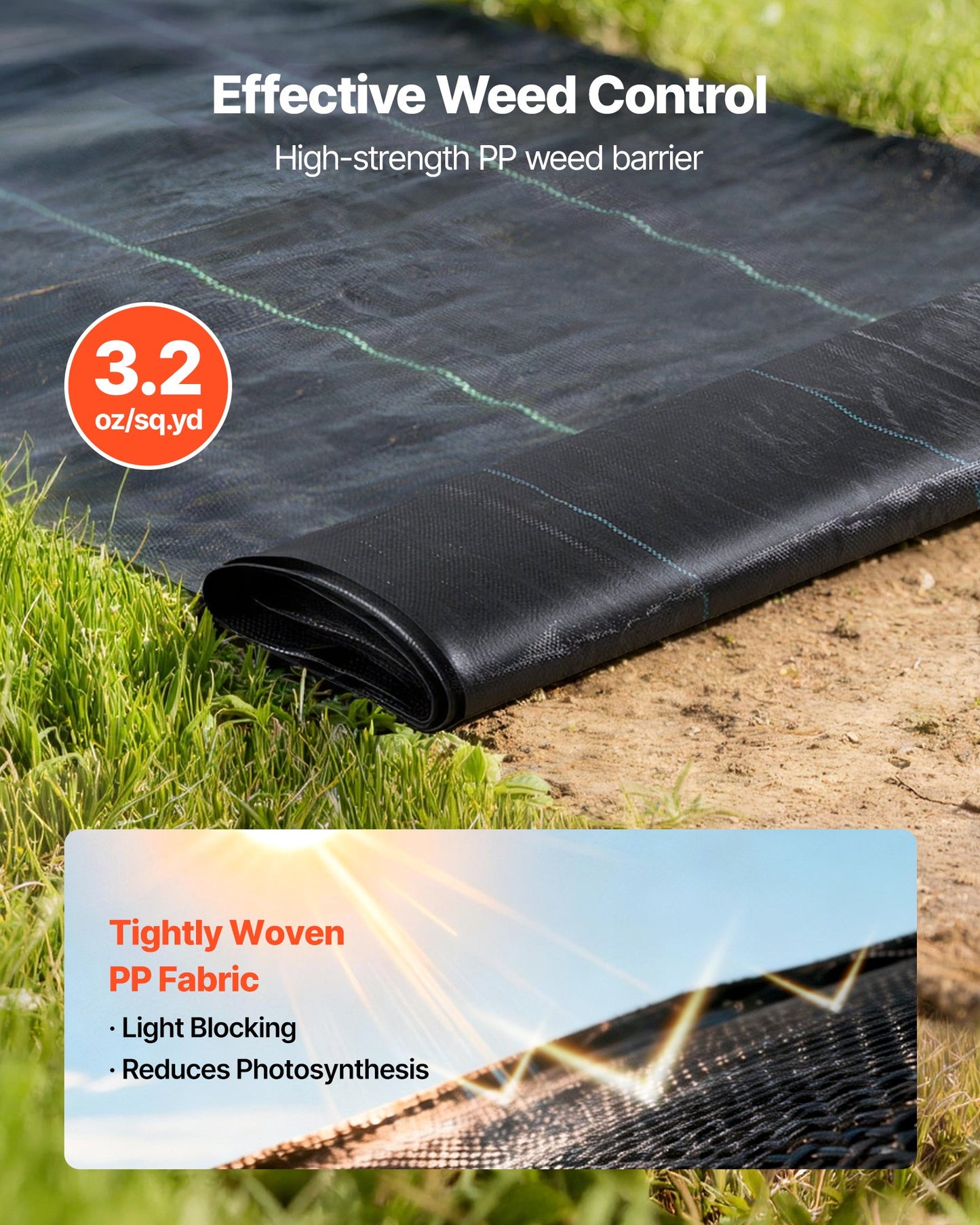 Heavy Duty Weed Barrier Fabric 3x50 ft Black Ground Cover for Gardens & Landscaping