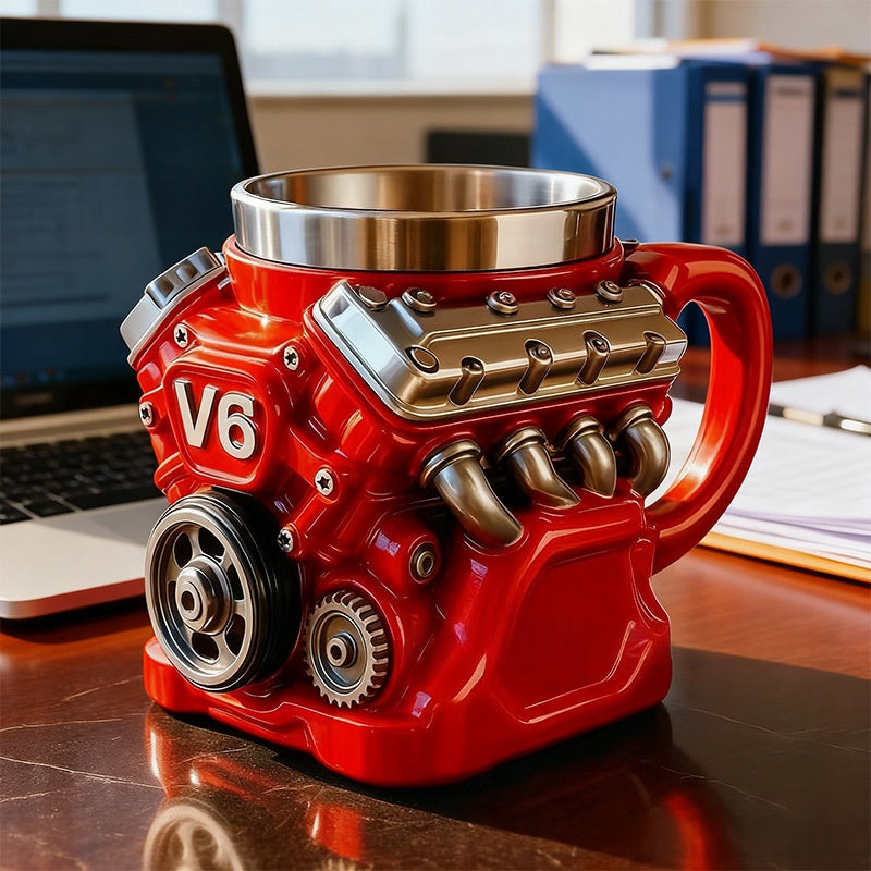 Engine Resin Cup Ornament - Personalized Home Decor Gift V6 Red & V8 Red
