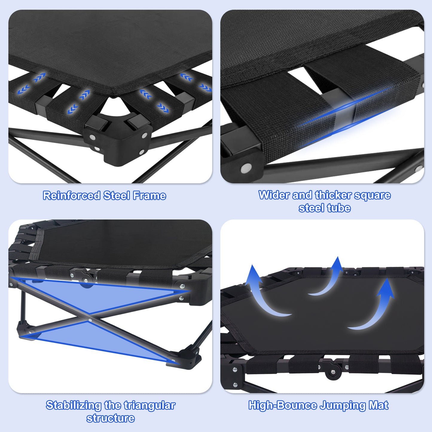 42" Foldable Mini Trampoline - Adjustable T-Bar, 330lbs Capacity, Black