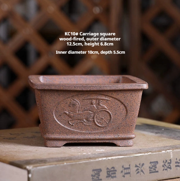 Small Purple Clay Flower Pot - Wood-Fired Indoor Plant Container for Desk or Study