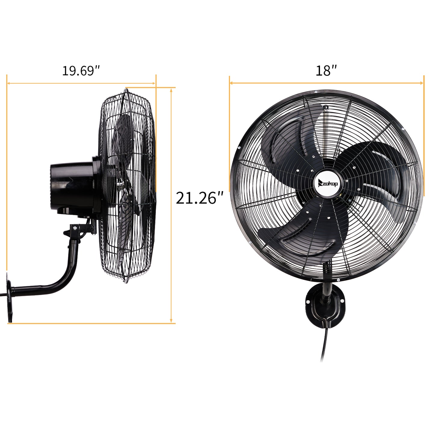 Black 18 Inch High Velocity Wall Mount Oscillating Fan - Industrial Metal Fan