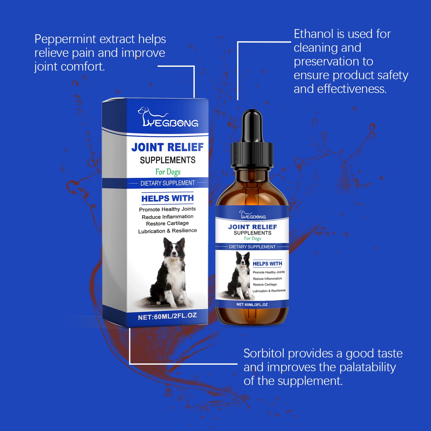 Dog Hip & Joint Support Liquid Supplement - Relieves Pain & Inflammation, 60ml