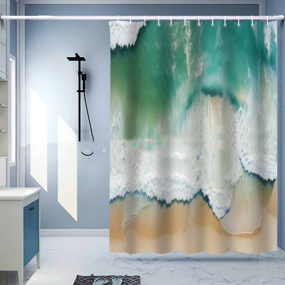 Waterproof Digital Printing Shower Curtain - Punch-Free European Style 183x214cm