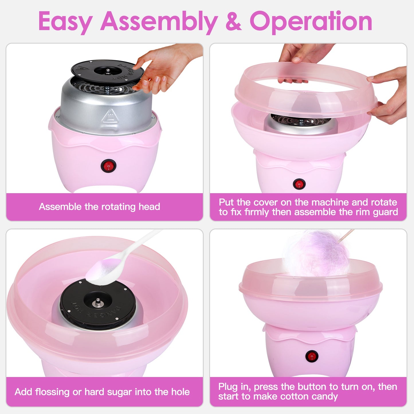 Pink Cotton Candy Maker Portable Electric Kitchen Appliance for Kids