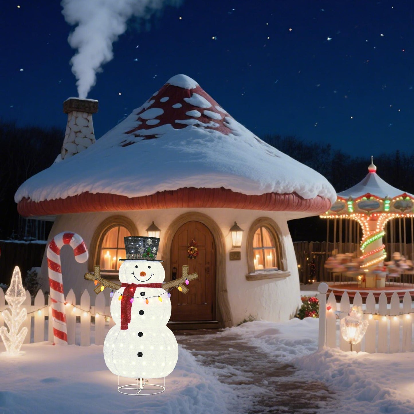 Plush Lantern Snowman with Warm LED Lights for Christmas Decor