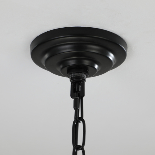 8-Lantern Farmhouse Chandeliers with Adjustable Height Black Iron Fixture