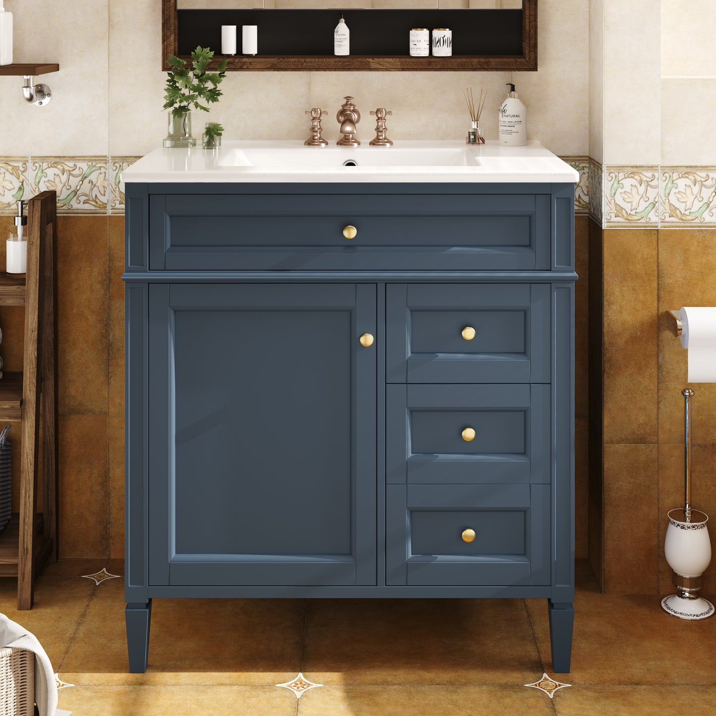 30'' Blue Modern Bathroom Vanity with Sink & Storage Cabinet