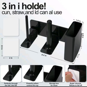 3-in-1 Slushie Machine Cup Organizer - Side-Mounted Holder for Cups, Lids & Straws