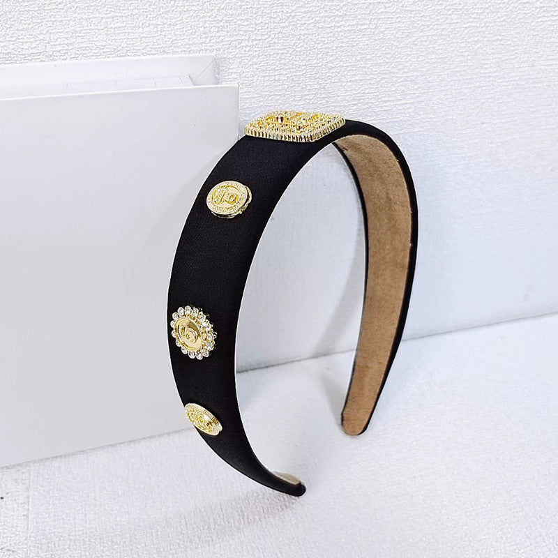 Retro Plaid Headband with Diamond Inlay U-Shape