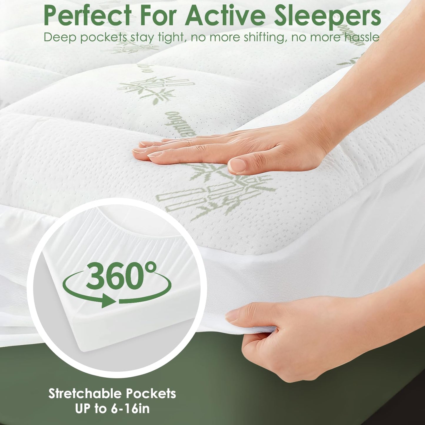 Cooling Bamboo Mattress Topper - Soft Pillow Top & Deep Pocket