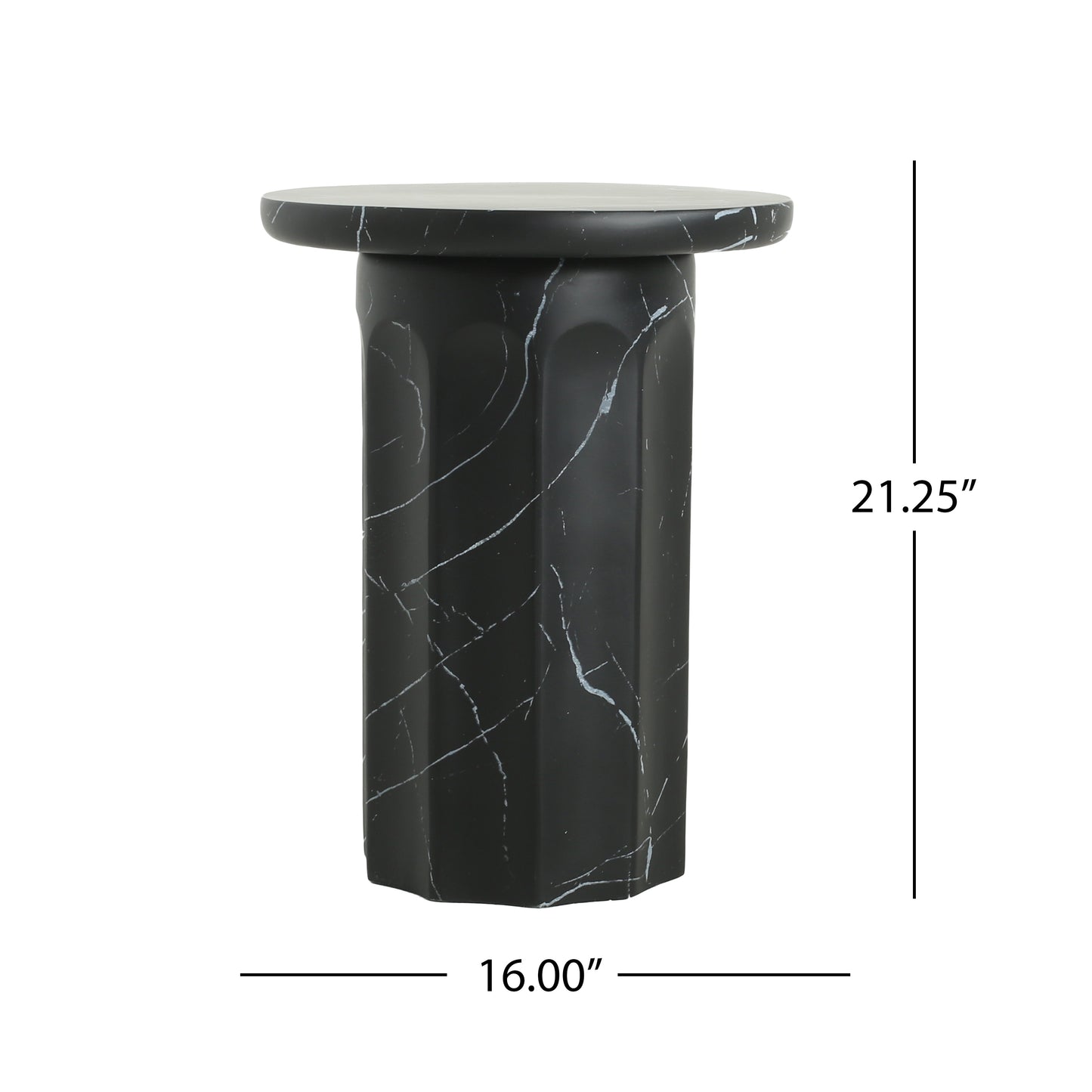 Outdoor Concrete Black Marble Effect Side Table - 16"