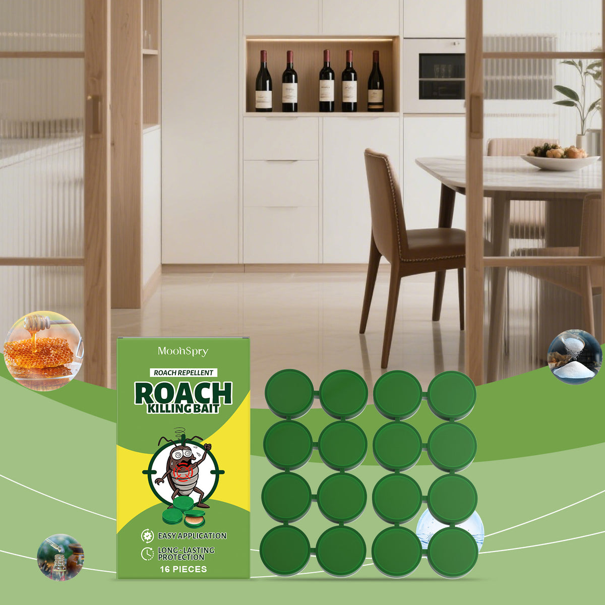 Cockroach Bait Stickers 16-Pack - Pest Control Sticky Traps for Insects