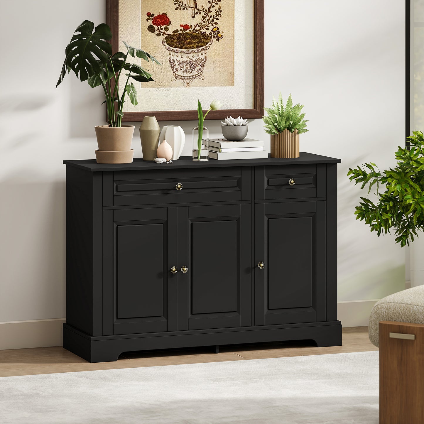 Modern Black Sideboard Buffet Cabinet with Adjustable Shelves