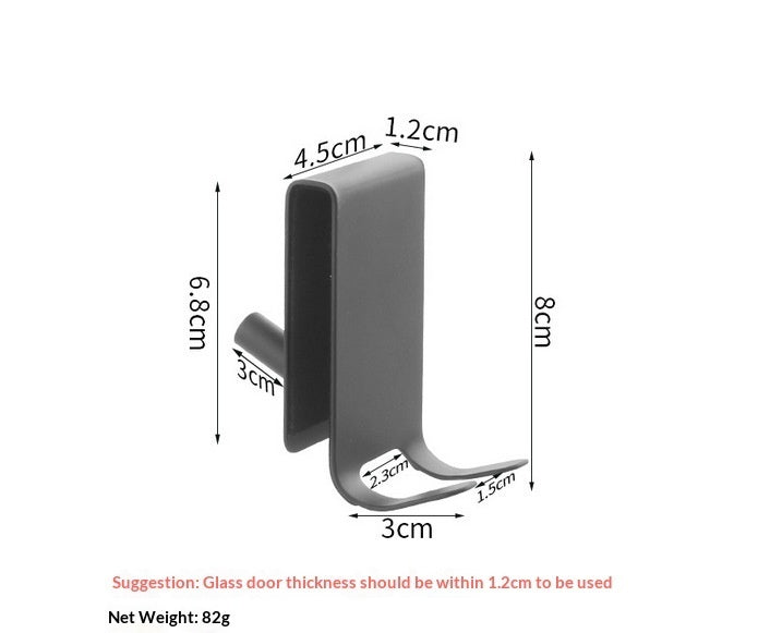 Removable Drill-Free Bathroom Glass Door Hook - Stainless Steel, Black & Natural Finish